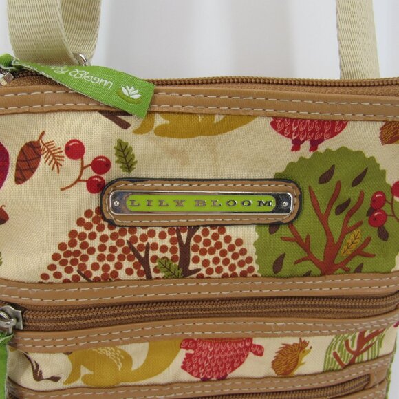 Lily Bloom Crossbody Shoulder Bag Owl Pattern Zip Pockets Adjustable Nylon Strap - Picture 3 of 8